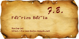 Fórizs Béla névjegykártya